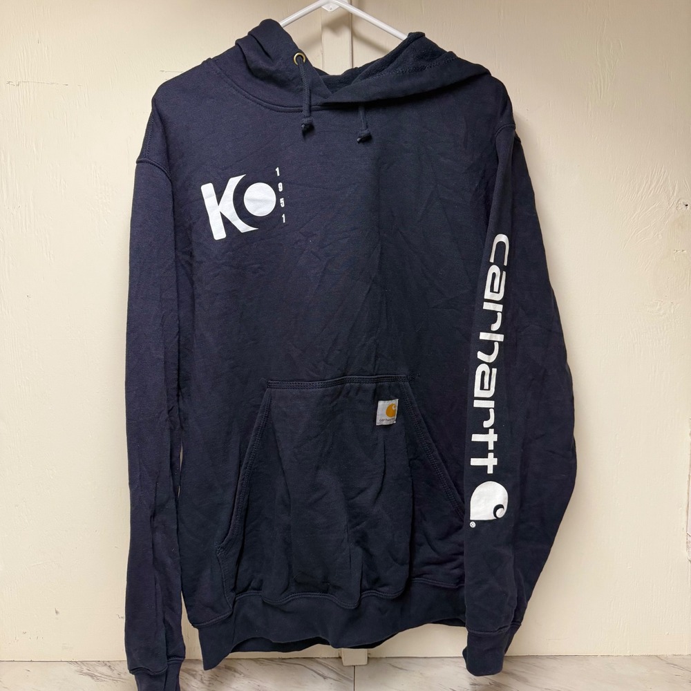 Carhartt Mens Loose Fit Hoodie Navy Knutson Oil Co Graphic Logo Sweatshirt M
